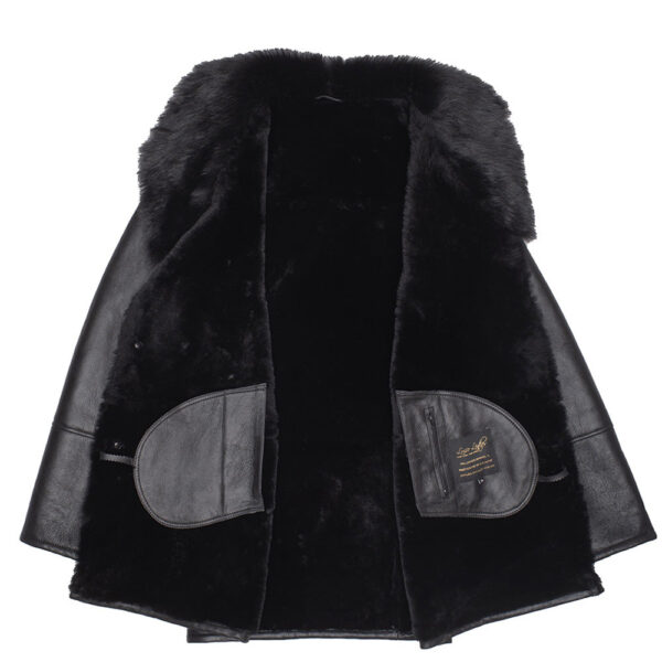 Black shearling trench coat with Toscana fur trim - Image 4
