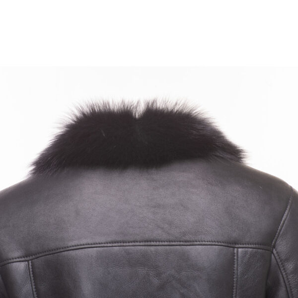 Black shearling trench coat with Toscana fur trim - Image 6
