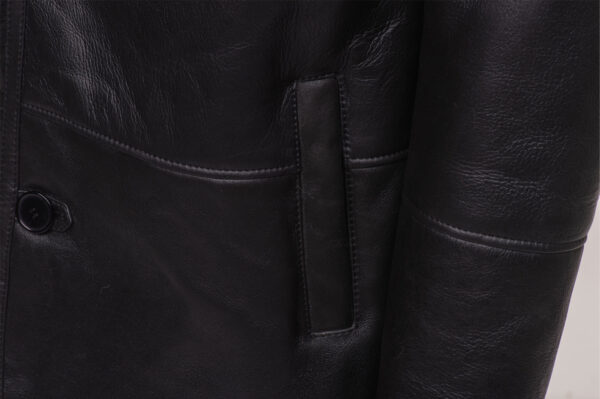 Black shearling trench coat with Toscana fur trim - Image 7