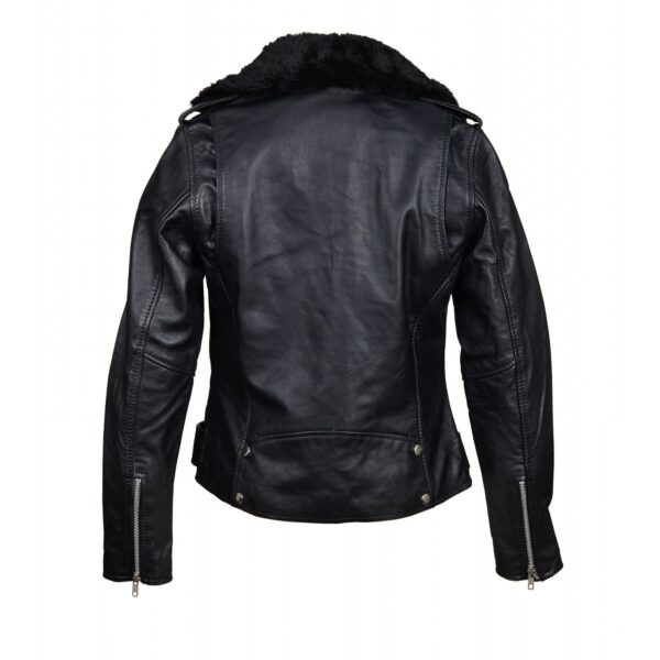 Eira’s Biker Style Leather Jacket With Fur Collar - Image 3