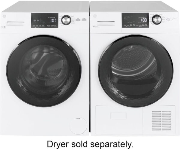 GE – 2.4 Cu. Ft. High Efficiency Stackable Front Load Washer with Steam and Sanitize – White - Image 3