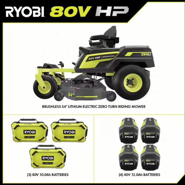 80V HP Brushless 54 In. Battery Electric Cordless Zero Turn Riding Mower (3) 80V Batteries (4) 40V Batteries and Charger - Image 2
