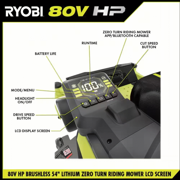 80V HP Brushless 54 In. Battery Electric Cordless Zero Turn Riding Mower (3) 80V Batteries (4) 40V Batteries and Charger - Image 6