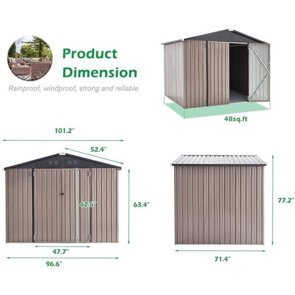 8 Ft. W x 6 Ft. D Metal Storage Shed - Image 3