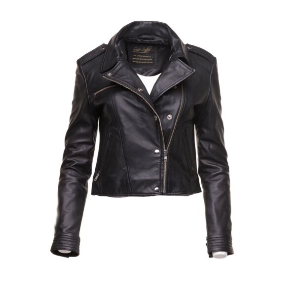 Aria Women’s cropped leather jacket with snap buttons closure - Image 2