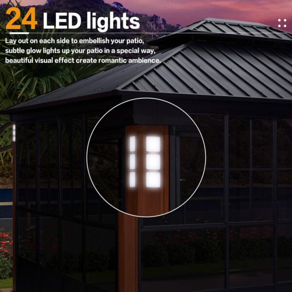 Hardtop Gazebo For Patio Screen House Backyard Sunroom With LED Lights Outdoor Aluminum Solarium Canopy 12′ x 14′ - Image 17