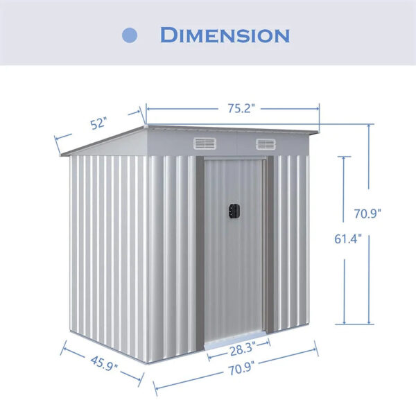 Aoxun 4′ X 6′ Metal Outdoor Garden Storage Shed Outdoor Tool House With Sliding Door For Backyard Garden Lawn Equipment (without Floor Frame) - Image 5