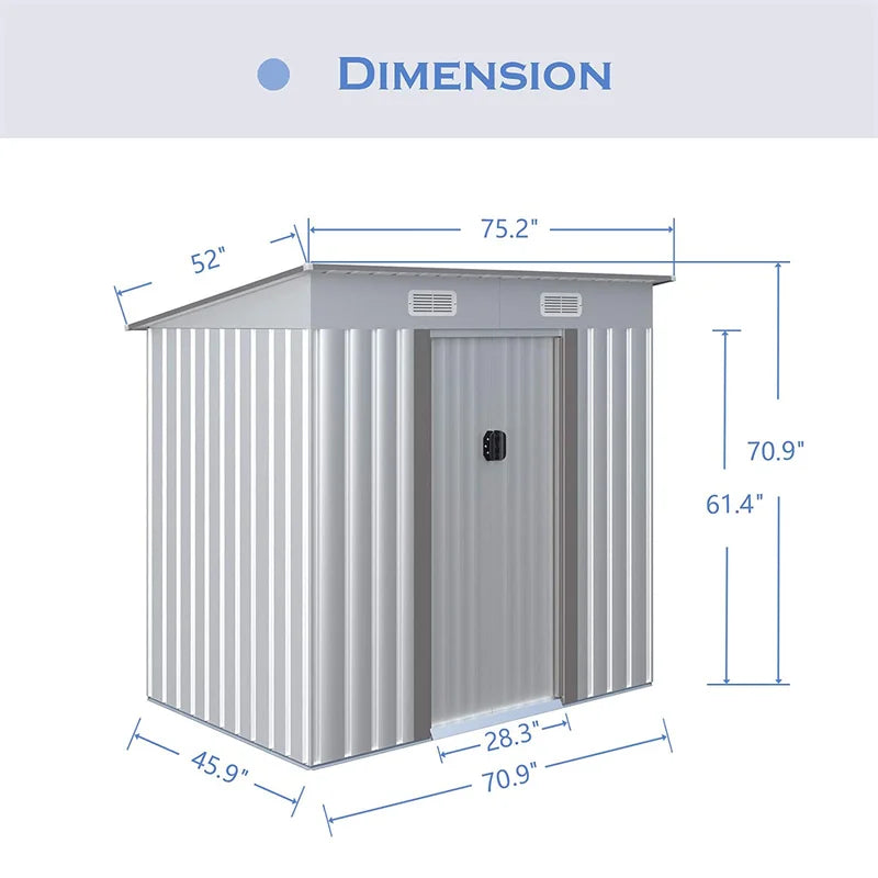 Aoxun 4′ X 6′ Metal Outdoor Garden Storage Shed Outdoor Tool House With Sliding Door For Backyard Garden Lawn Equipment (without Floor Frame) - Image 4