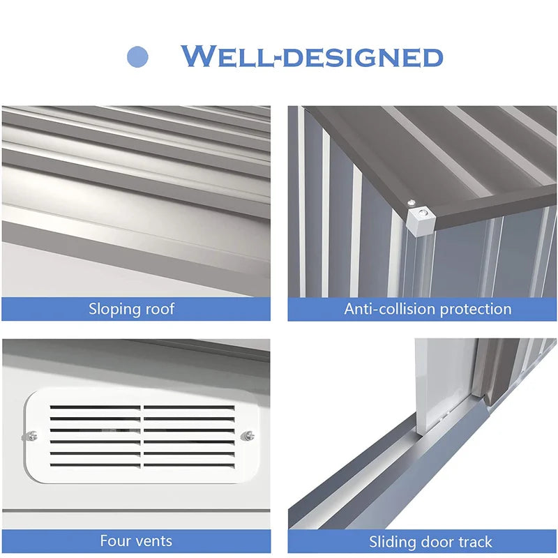 Aoxun 4′ X 6′ Metal Outdoor Garden Storage Shed Outdoor Tool House With Sliding Door For Backyard Garden Lawn Equipment (without Floor Frame) - Image 9