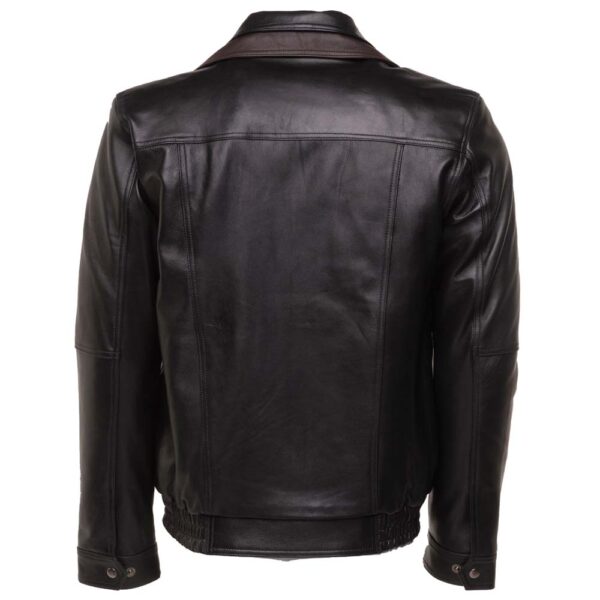 Byrne’s brown and black Aviator style leather jacket with spread collars - Image 2