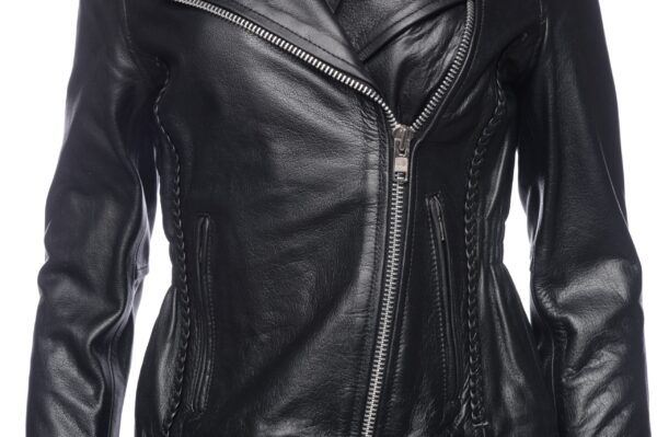 Anna Biker Heavy Leather Jacket With Braiding - Image 5