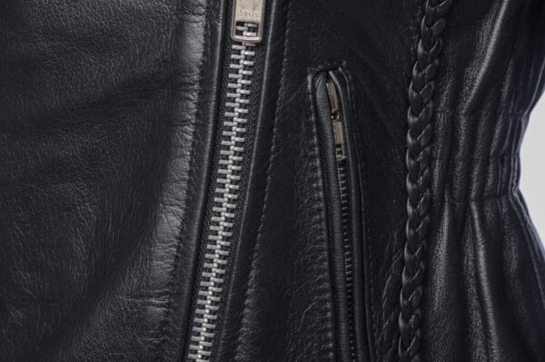 Anna Biker Heavy Leather Jacket With Braiding - Image 7