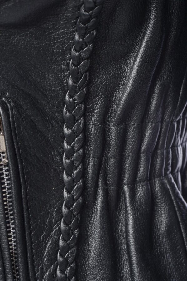 Anna Biker Heavy Leather Jacket With Braiding - Image 9