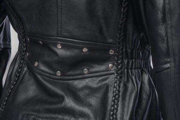 Anna Biker Heavy Leather Jacket With Braiding - Image 11