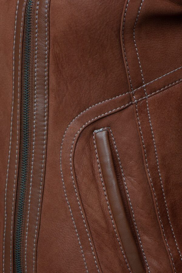 Reyna’s Tan Sheepskin Shearling B-3 Bomber Style Jacket - Image 5