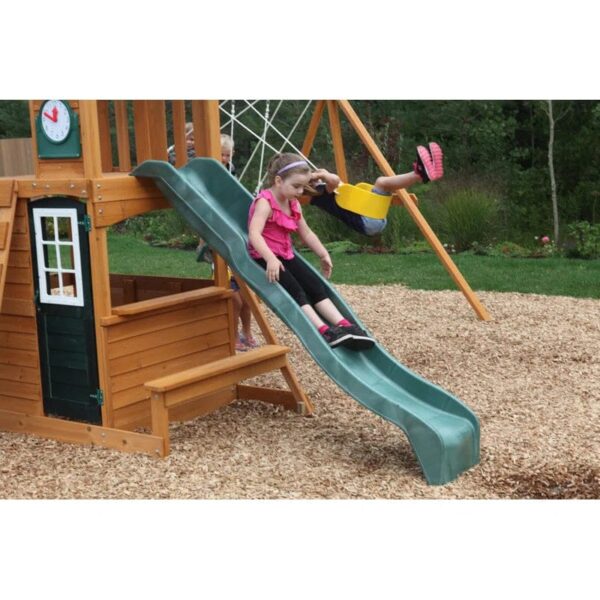 Kidkraft Cranbrook Wooden Outdoor Backyard Swing Set / Playset With Monkey Bars, Glider - Image 4