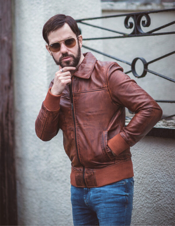 Boyd’s Rust Leather Jacket with ribbed cuffs - Image 2
