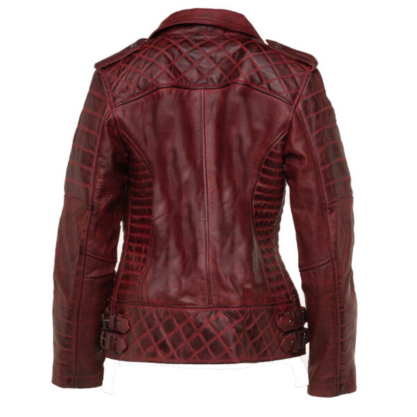 Marissa’s Antique red diamond quilted leather jacket with double zipper - Image 2