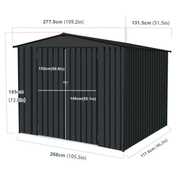 Outdoor Metal Storage Shed with Double Lockable Doors,Compact Bike Shed for Garden, Backyard, Pool, Patio Utility, Tool Storage - Image 6
