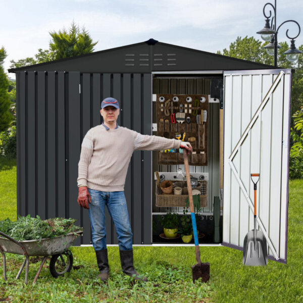 Outdoor Metal Storage Shed with Double Lockable Doors,Compact Bike Shed for Garden, Backyard, Pool, Patio Utility, Tool Storage - Image 2
