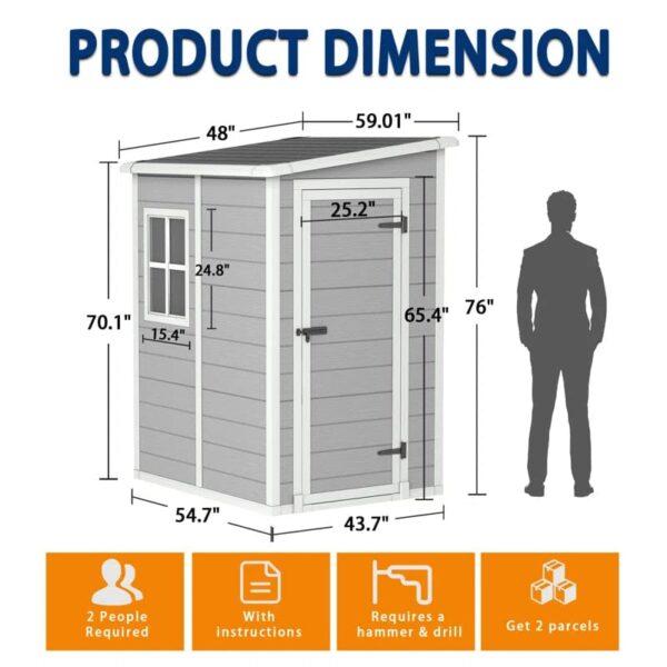 Outdoor Storage Shed, 5×4 FT Resin Shed with Floor, Weather-Resistant Plastic Garden Shed