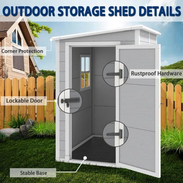 Outdoor Storage Shed, 5×4 FT Resin Shed with Floor, Weather-Resistant Plastic Garden Shed - Image 4