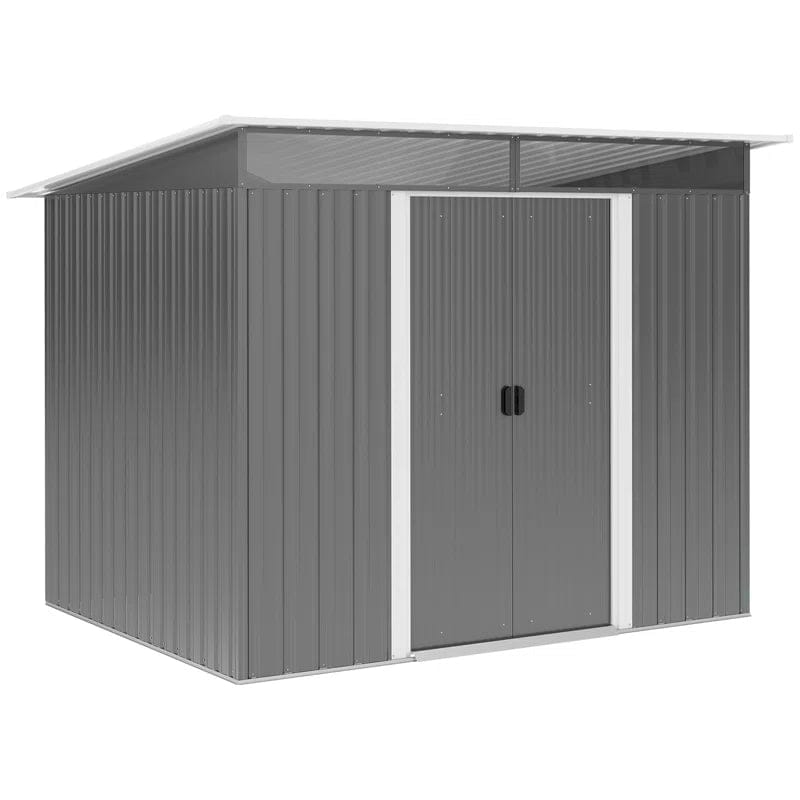 Outsunny 6” X 8.5” Outdoor Metal Garden Shed Utility Tool Storage Steel Backyard House, Grey