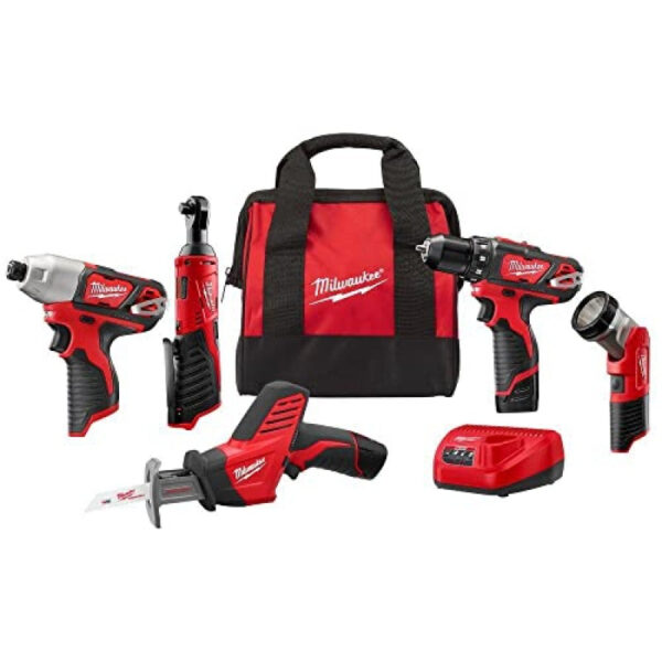 Milwaukee M12 12V Cordless 5-Tools Combo Kit 2498-25: Drill/Driver, Hex Impact Driver