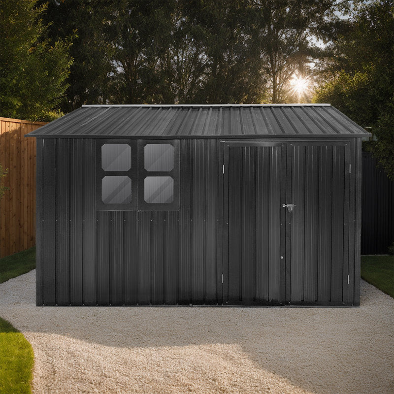Storage Shed with Window, 10’x8′ Metal Outdoor Storage Shed for Backyard, Metal Shed for Tool, Black - Image 8