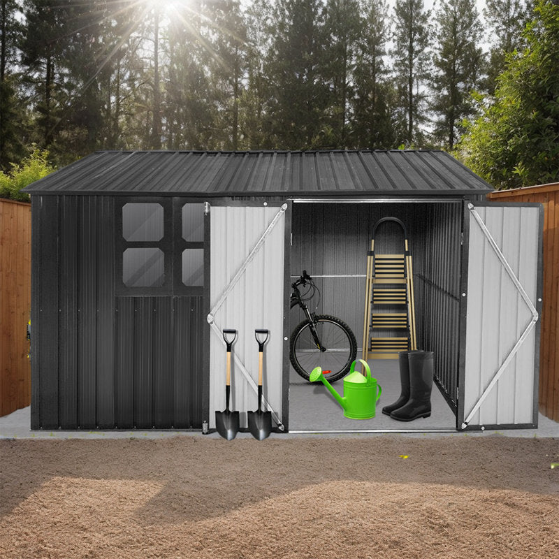 Storage Shed with Window, 10’x8′ Metal Outdoor Storage Shed for Backyard, Metal Shed for Tool, Black - Image 7