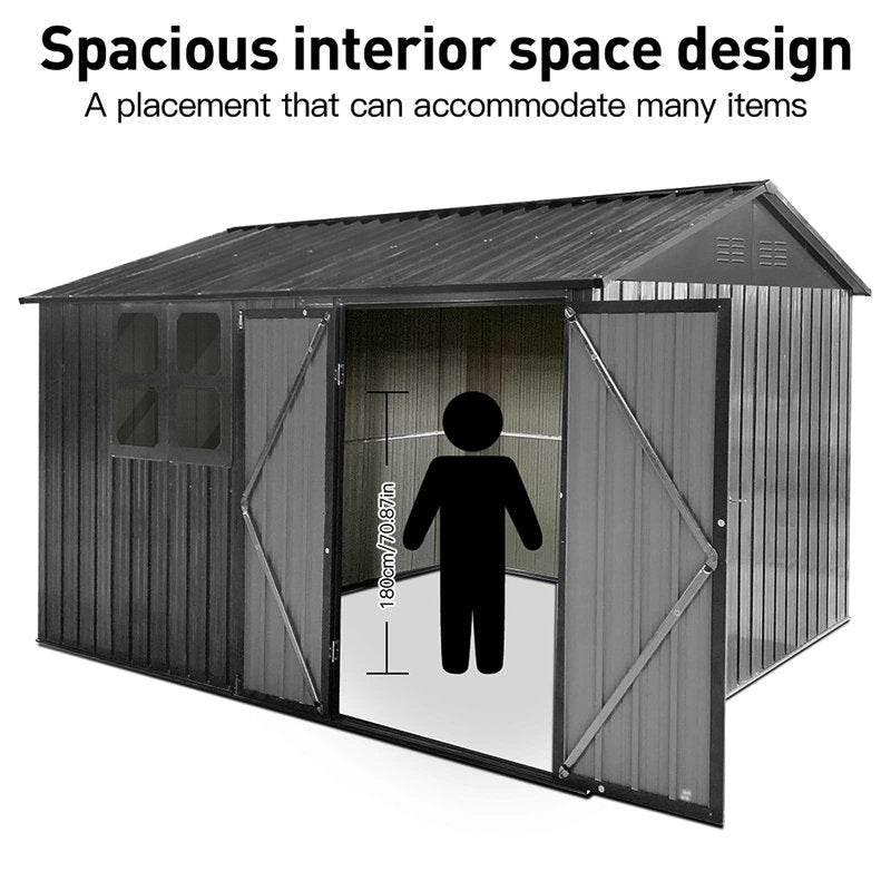 Storage Shed with Window, 10’x8′ Metal Outdoor Storage Shed for Backyard, Metal Shed for Tool, Black - Image 4