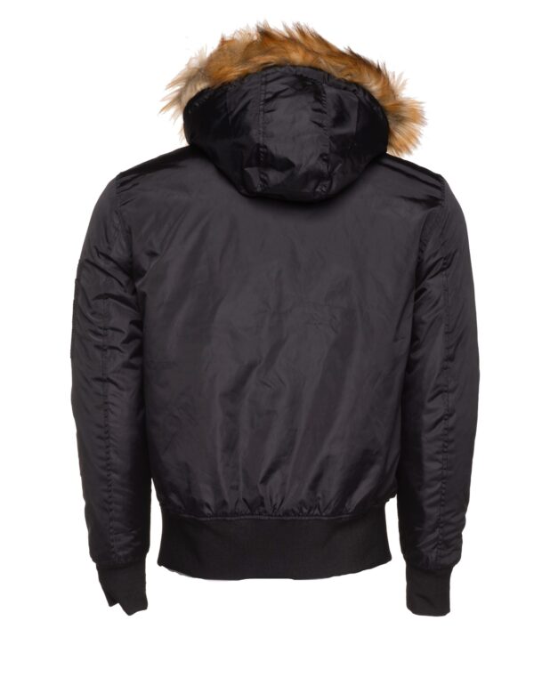 Isaac’s Black Nylon flight jacket with fur on collar - Image 3