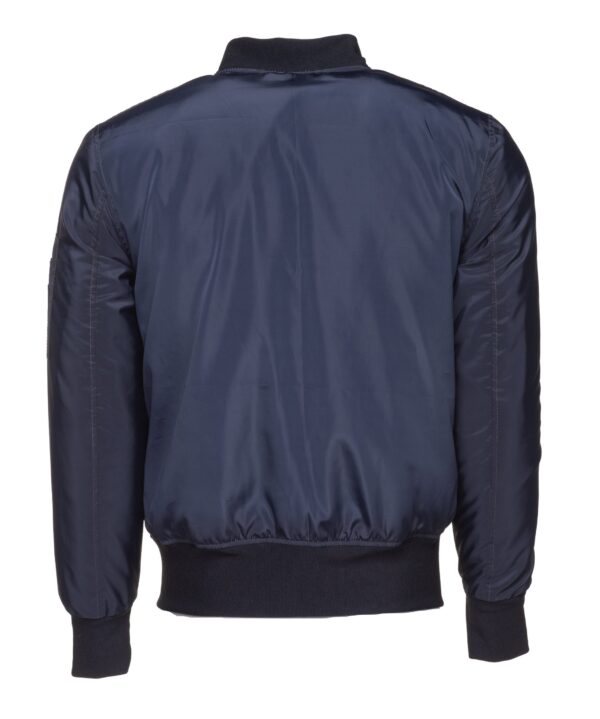 Zak’s blue Nylon flight jacket with ribbed waist - Image 5
