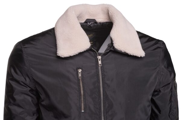 Riccardo’s Black Nylon flight jacket with fur collar - Image 3