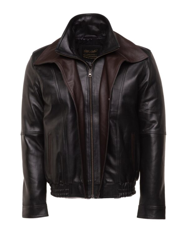 Byrne’s brown and black Aviator style leather jacket with spread collars - Image 3