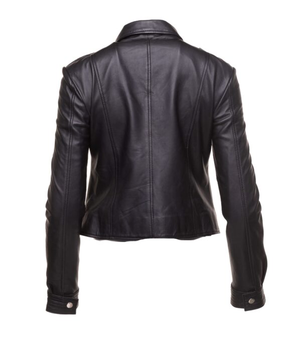 Aria Women’s cropped leather jacket with snap buttons closure - Image 3