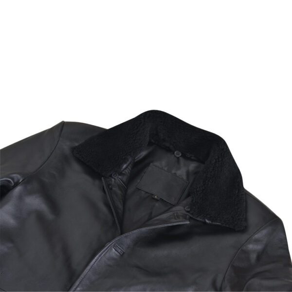 Eric’s black leather car coat with fur collar - Image 5