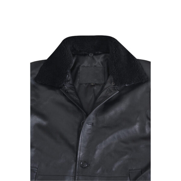 Eric’s black leather car coat with fur collar - Image 6