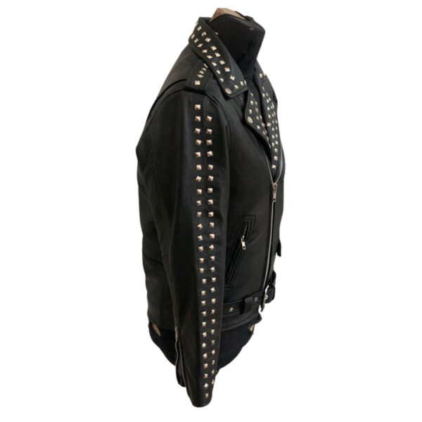 Trevor’s studded black biker leather jacket - Image 4