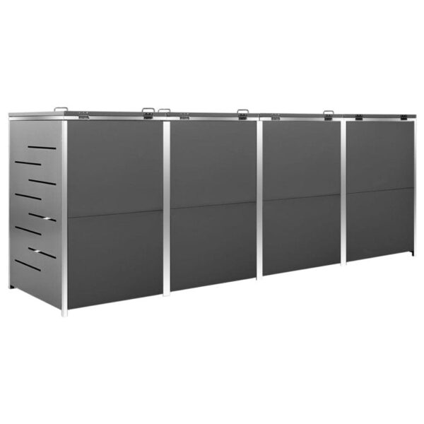 VidaXL Garbage Can Storage Wheelie Bin Trash Can Enclosure Stainless Steel - Image 5