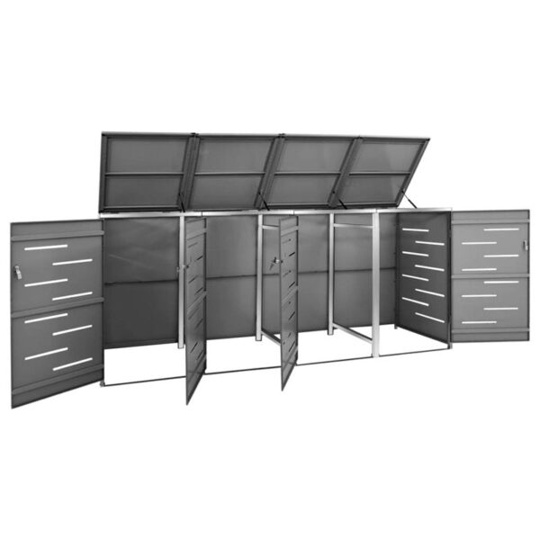 VidaXL Garbage Can Storage Wheelie Bin Trash Can Enclosure Stainless Steel - Image 7