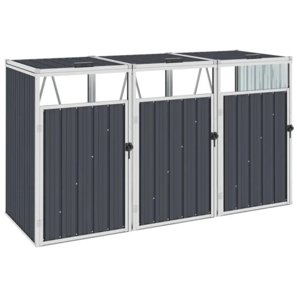 Vidaxl Triple Garbage Bin Shed Anthracite 83.9″X31.9″X47.6″ Steel - Image 4