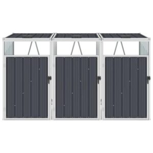 Vidaxl Triple Garbage Bin Shed Anthracite 83.9″X31.9″X47.6″ Steel