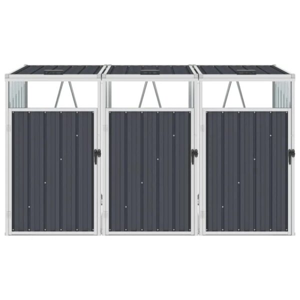 Vidaxl Triple Garbage Bin Shed Anthracite 83.9″X31.9″X47.6″ Steel