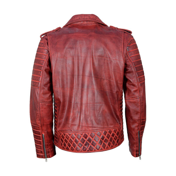 Antique Red Quilted Biker Jacket - Image 3