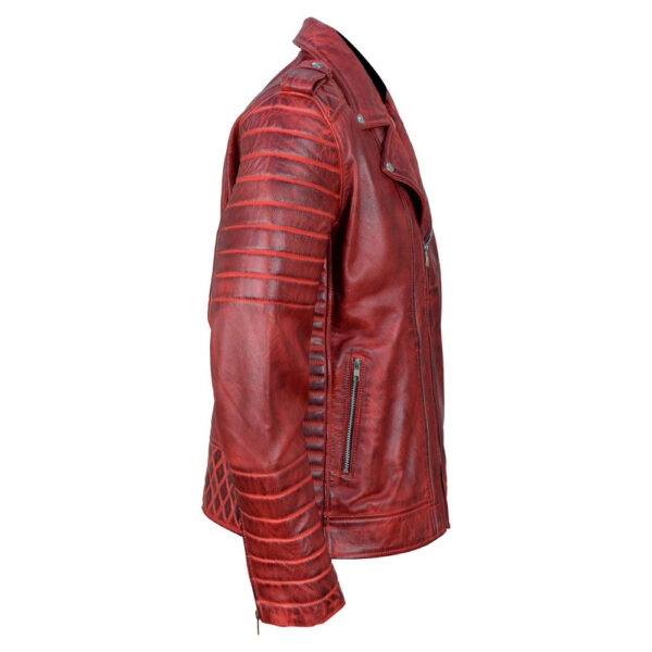 Antique Red Quilted Biker Jacket - Image 5