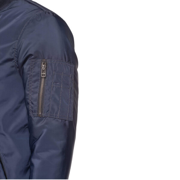 Zak’s blue Nylon flight jacket with ribbed waist - Image 4