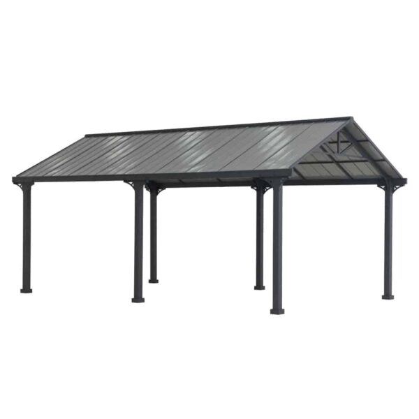 AutoCove 12×20 Gray Steel Frame Gable Roof Metal Carport/Gazebo with 2 Ceiling Hooks - Image 2
