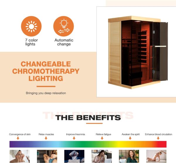 EROMMY Infrared Sauna 2 Person with Chromotherapy Heater for Home or Gym - Image 4
