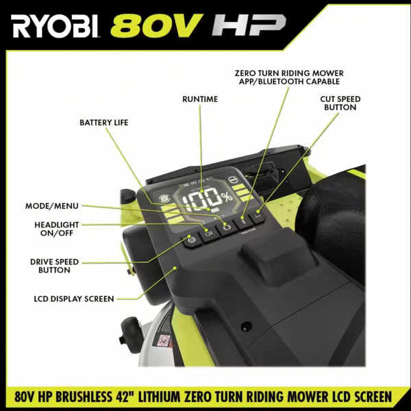 80V HP Brushless 42 In. Battery Electric Cordless Zero Turn Riding Mower (2) 80V Batteries (2) 40V Batteries and Charger - Image 6